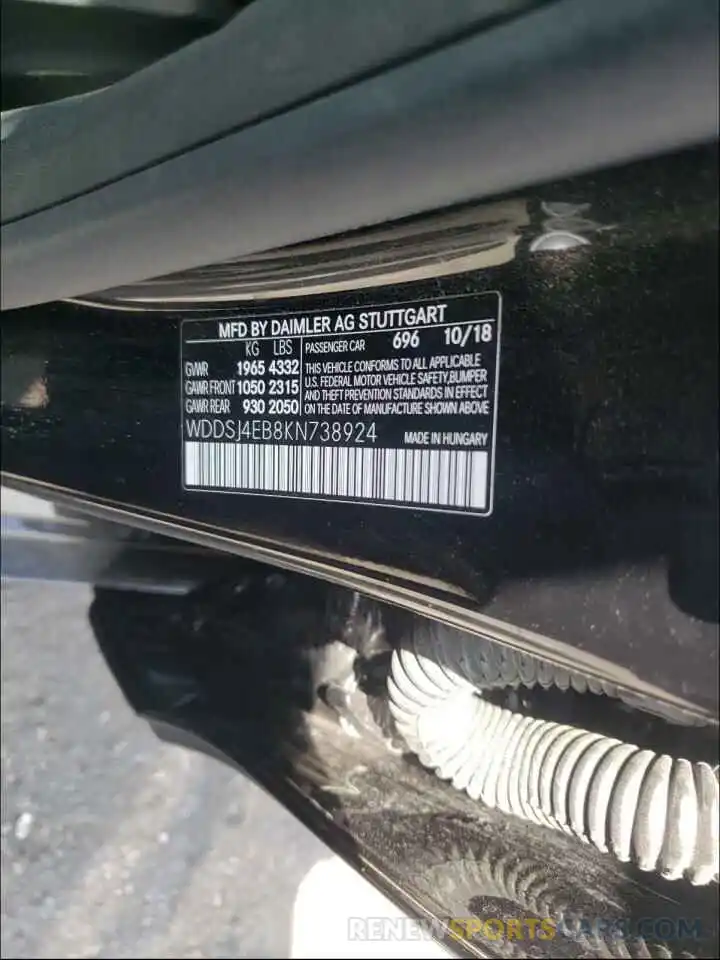 10 Photograph of a damaged car WDDSJ4EB8KN738924 MERCEDES-BENZ CLA-CLASS 2019