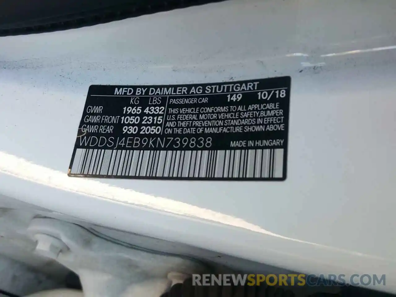 10 Photograph of a damaged car WDDSJ4EB9KN739838 MERCEDES-BENZ CLA-CLASS 2019