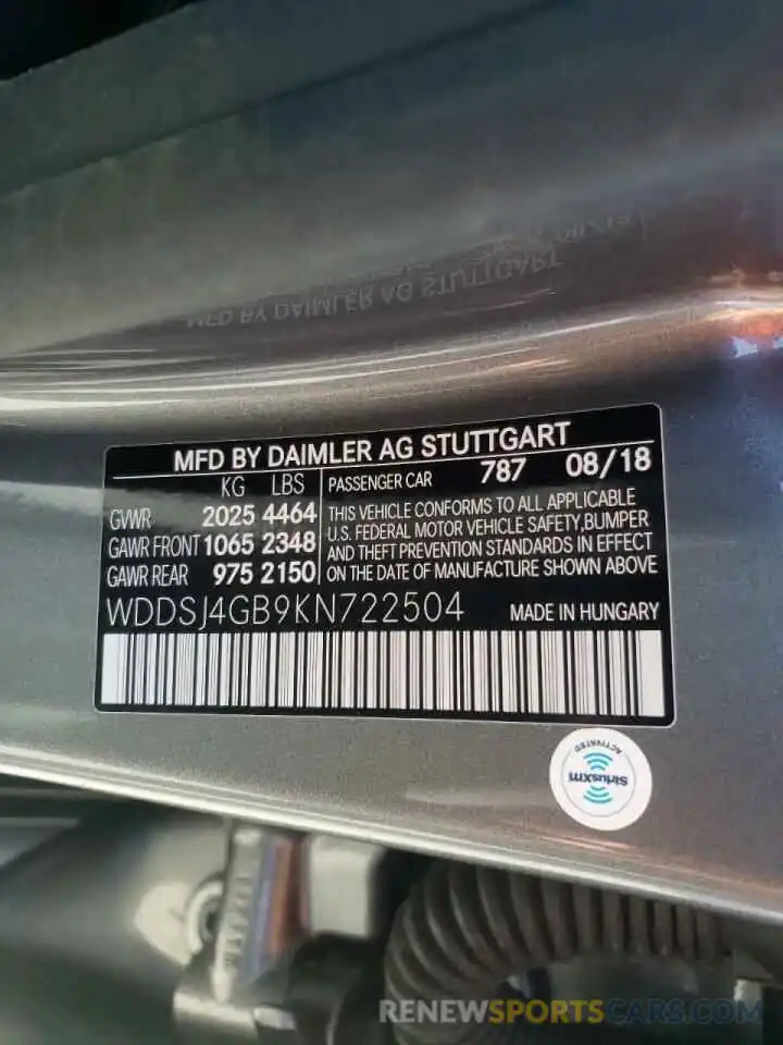 10 Photograph of a damaged car WDDSJ4GB9KN722504 MERCEDES-BENZ CLA-CLASS 2019