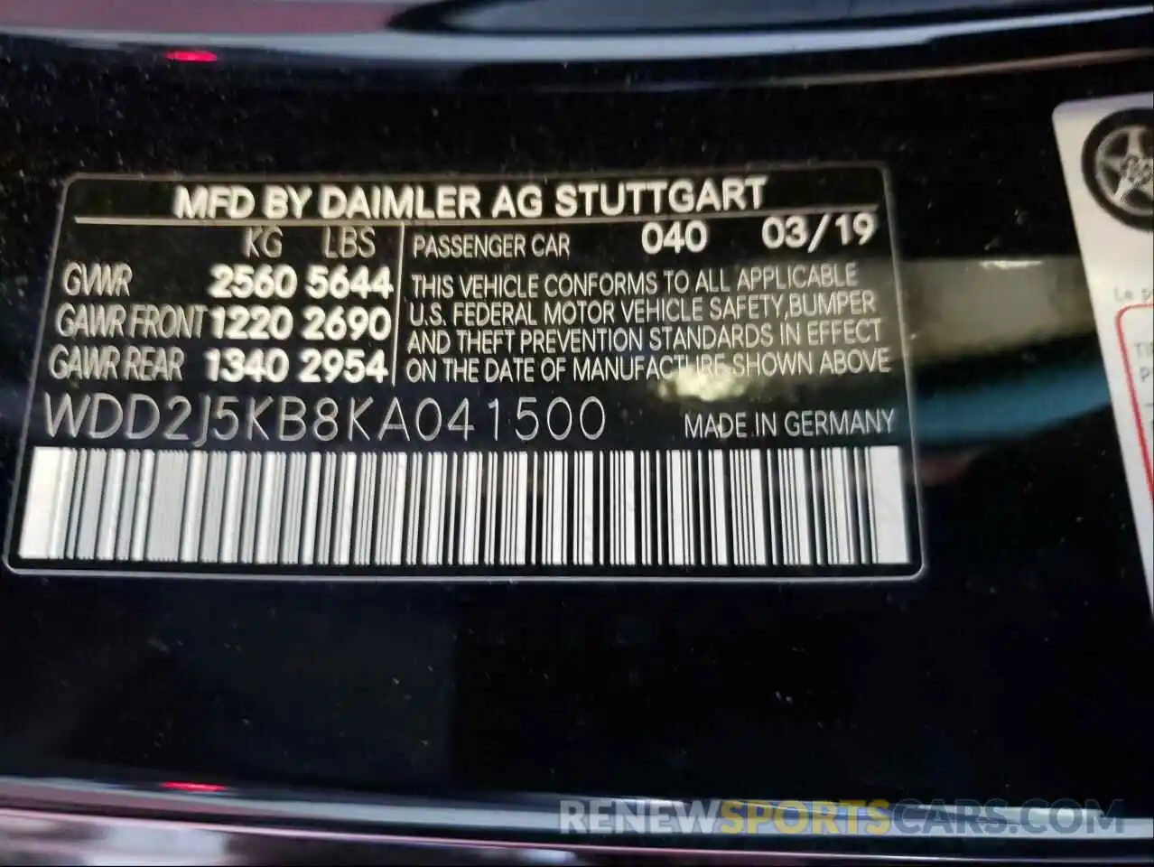 10 Photograph of a damaged car WDD2J5KB8KA041500 MERCEDES-BENZ CLC-CLASS 2019