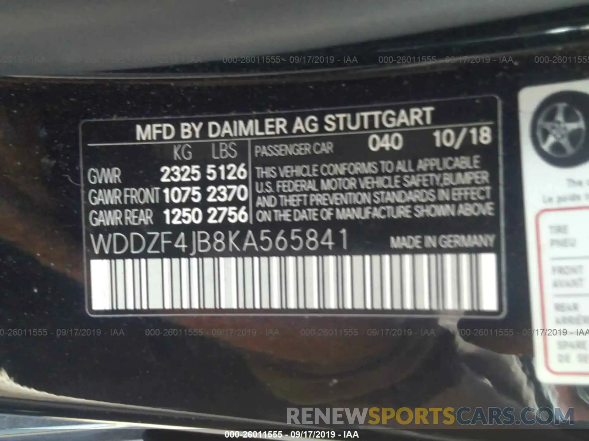 9 Фотография поврежденного автомобиля WDDZF4JB8KA565841 MERCEDES-BENZ E 2019