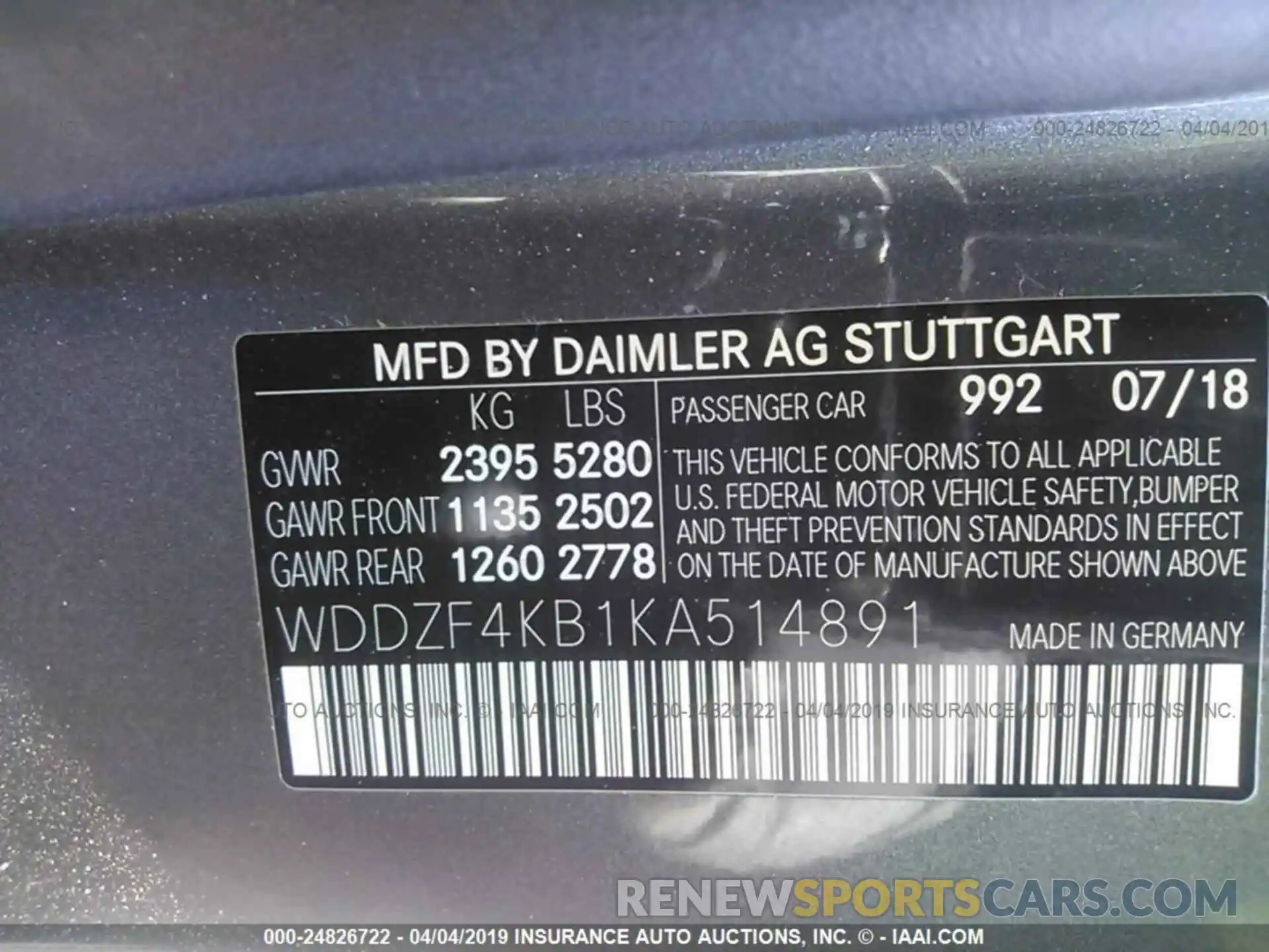 9 Photograph of a damaged car WDDZF4KB1KA514891 MERCEDES-BENZ E 2019