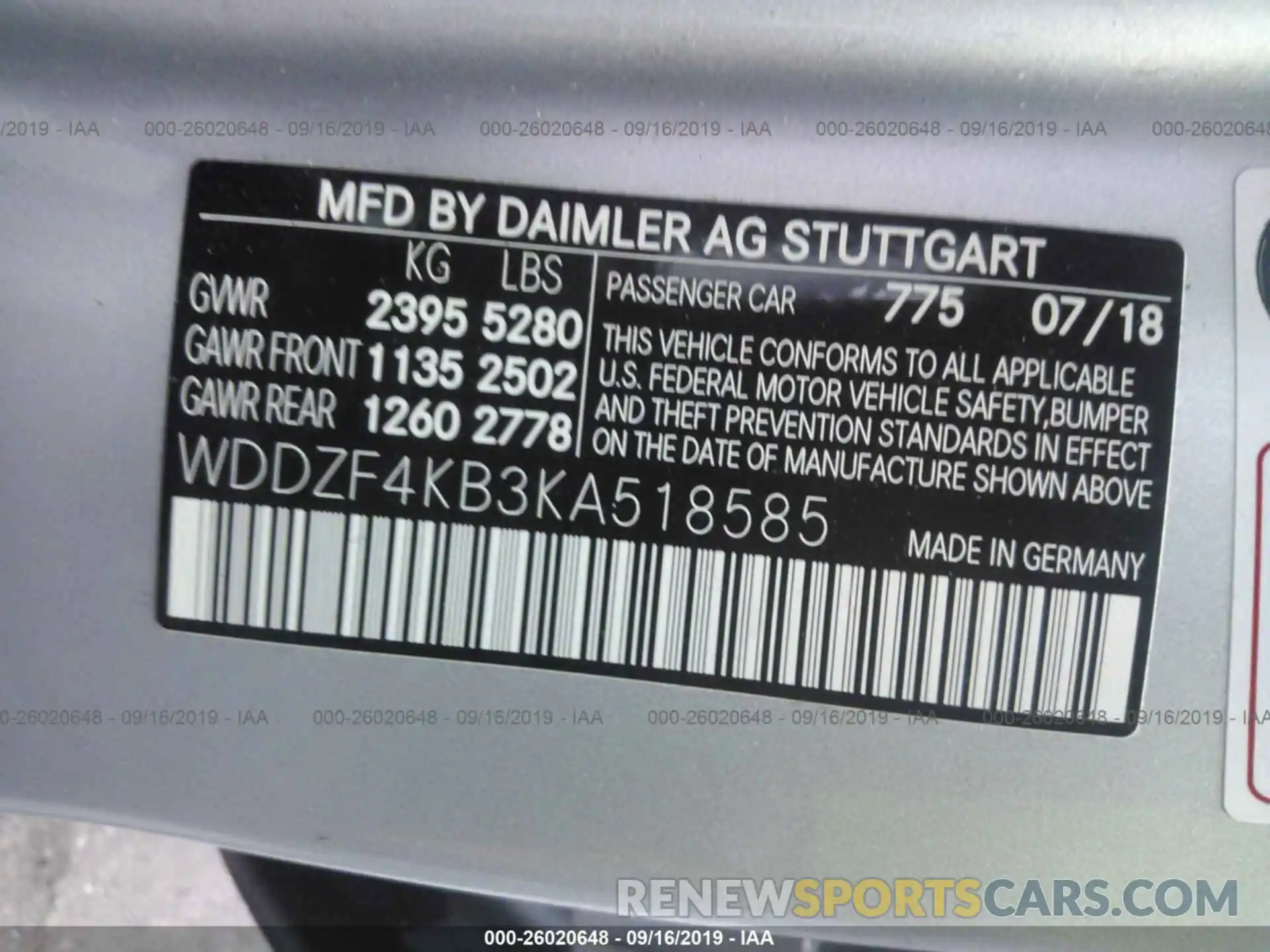 9 Photograph of a damaged car WDDZF4KB3KA518585 MERCEDES-BENZ E 2019