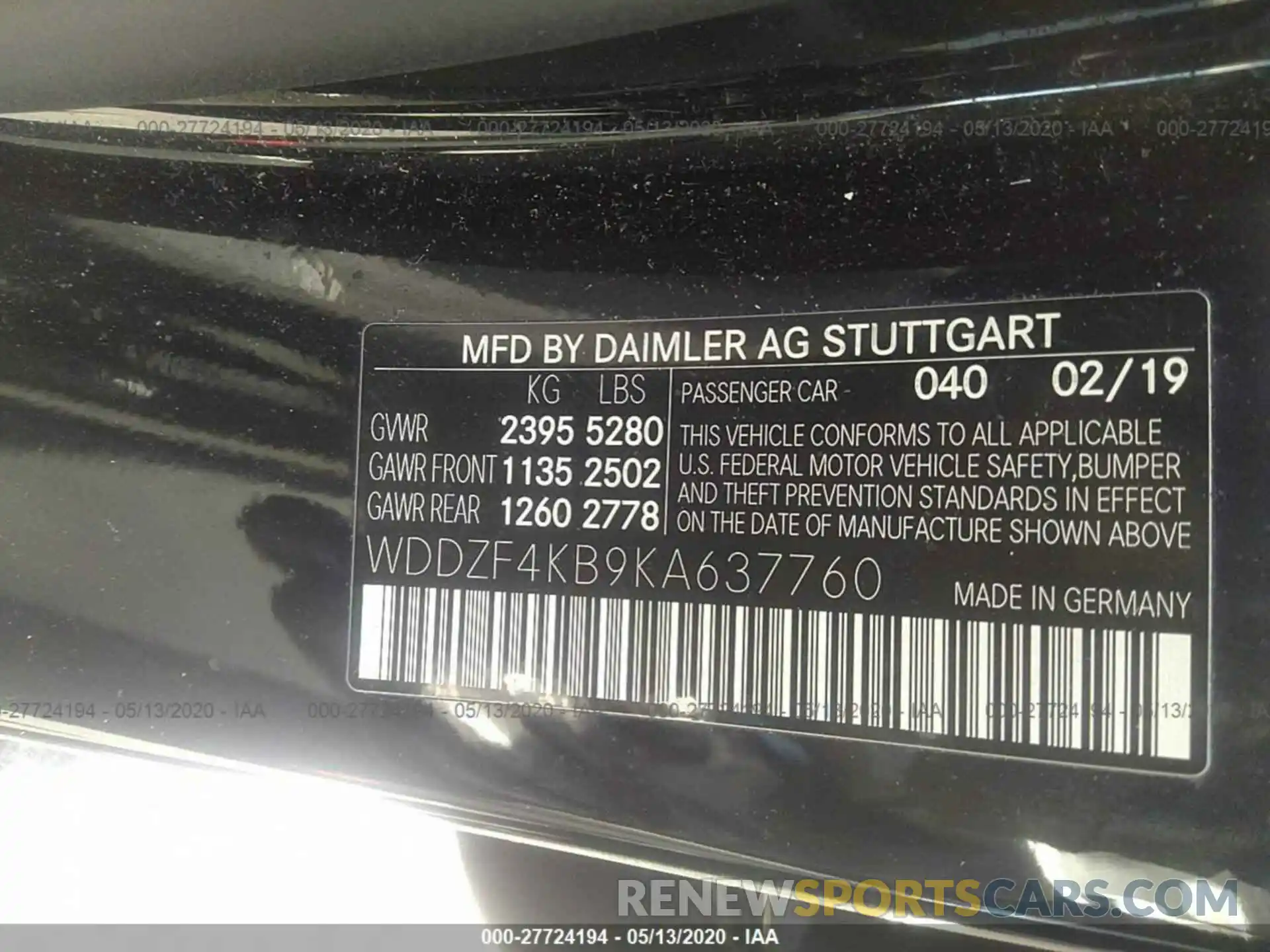 9 Photograph of a damaged car WDDZF4KB9KA637760 MERCEDES-BENZ E 2019