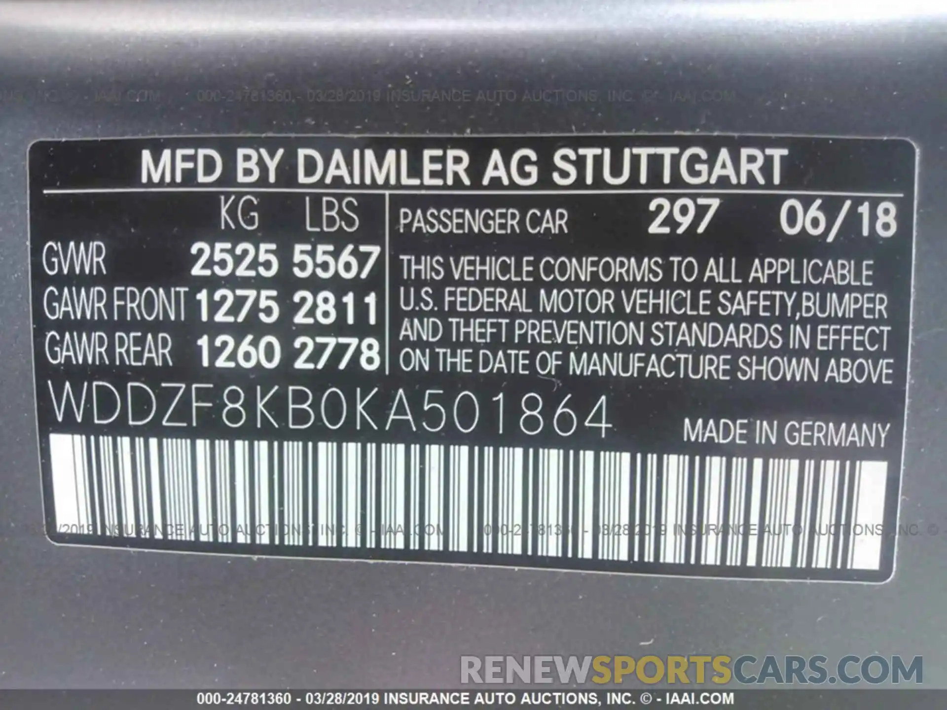 9 Photograph of a damaged car WDDZF8KB0KA501864 MERCEDES-BENZ E 2019