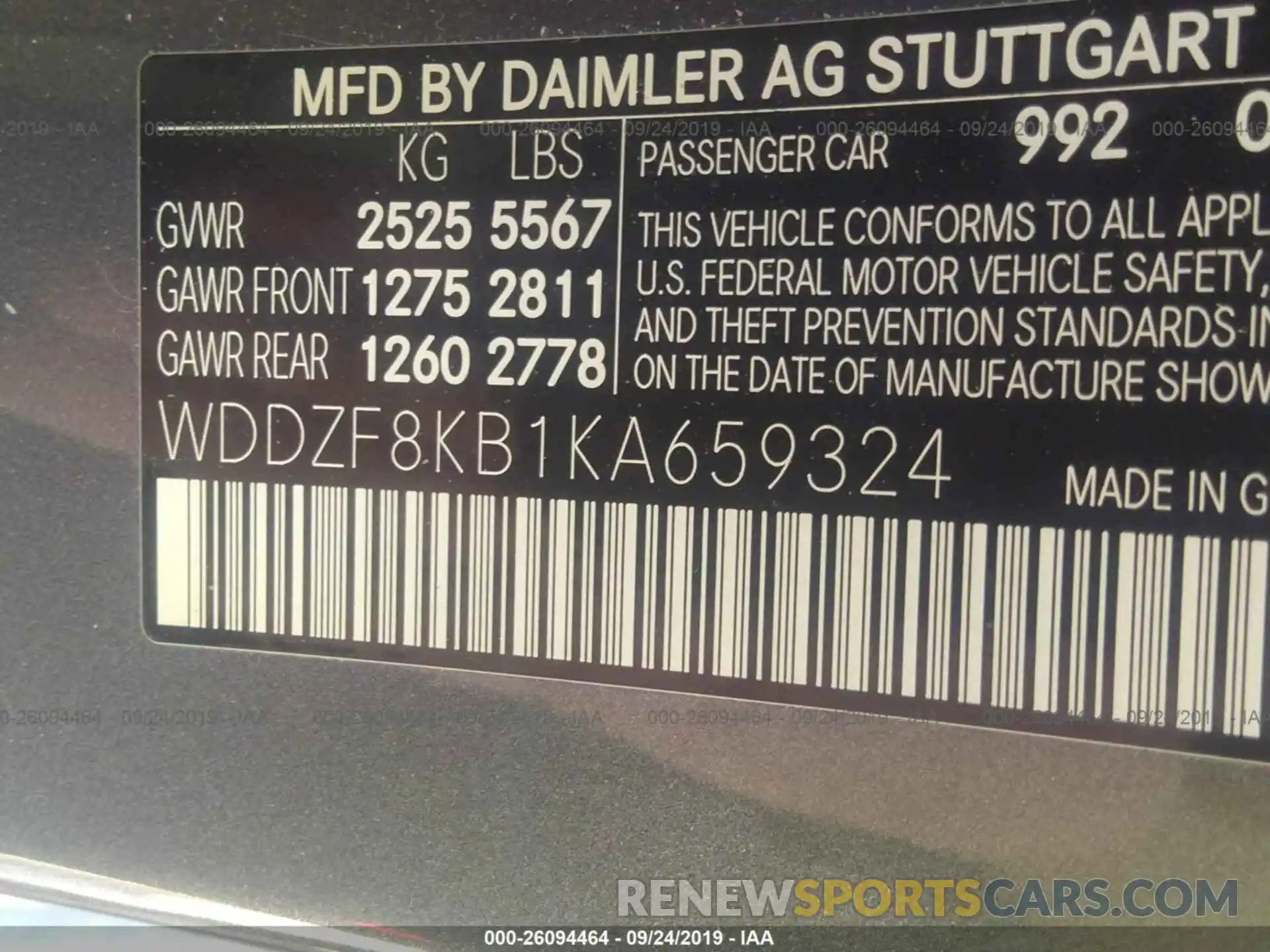 9 Photograph of a damaged car WDDZF8KB1KA659324 MERCEDES-BENZ E 2019