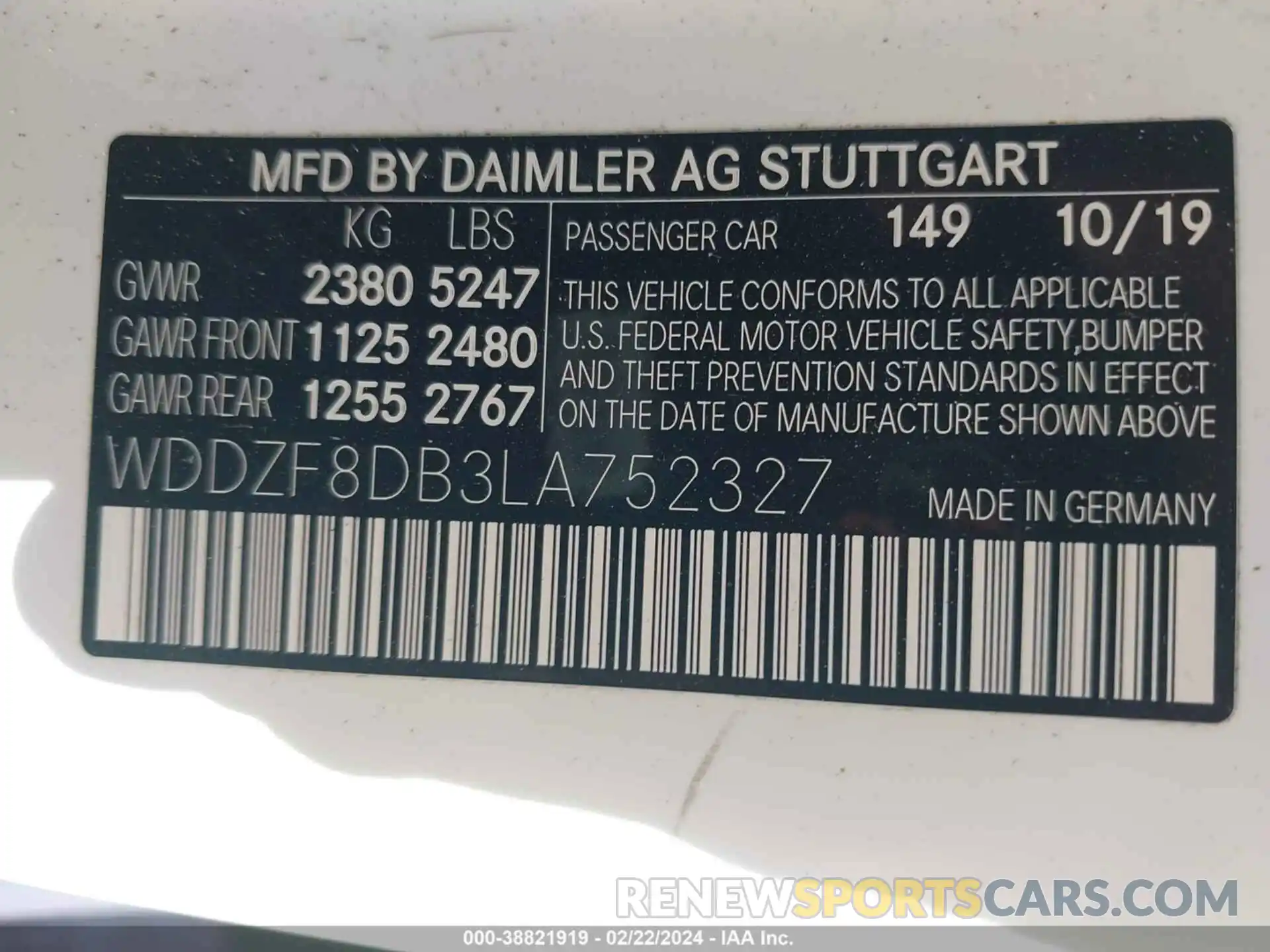 9 Фотография поврежденного автомобиля WDDZF8DB3LA752327 MERCEDES-BENZ E 350 2020