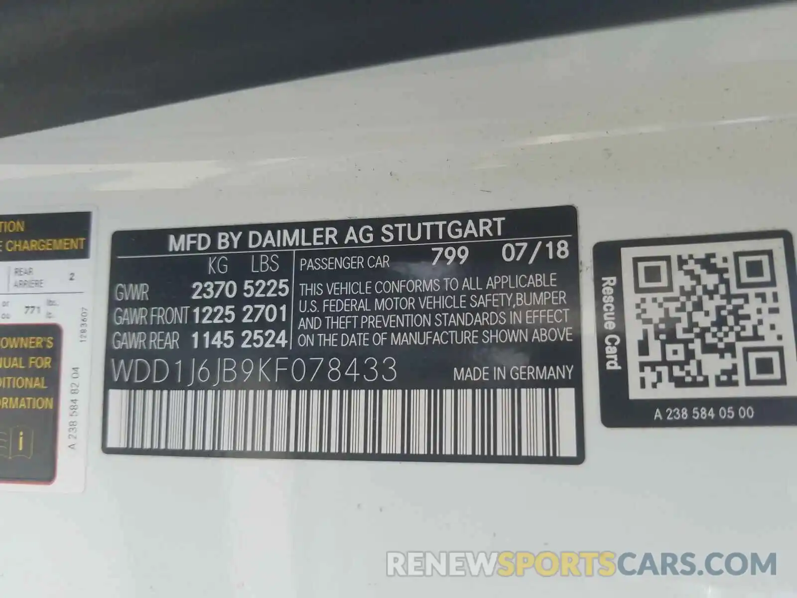 10 Photograph of a damaged car WDD1J6JB9KF078433 MERCEDES-BENZ E 450 4MAT 2019