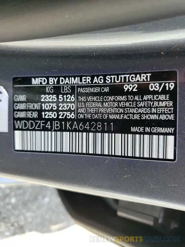 10 Photograph of a damaged car WDDZF4JB1KA642811 MERCEDES-BENZ E-CLASS 2019