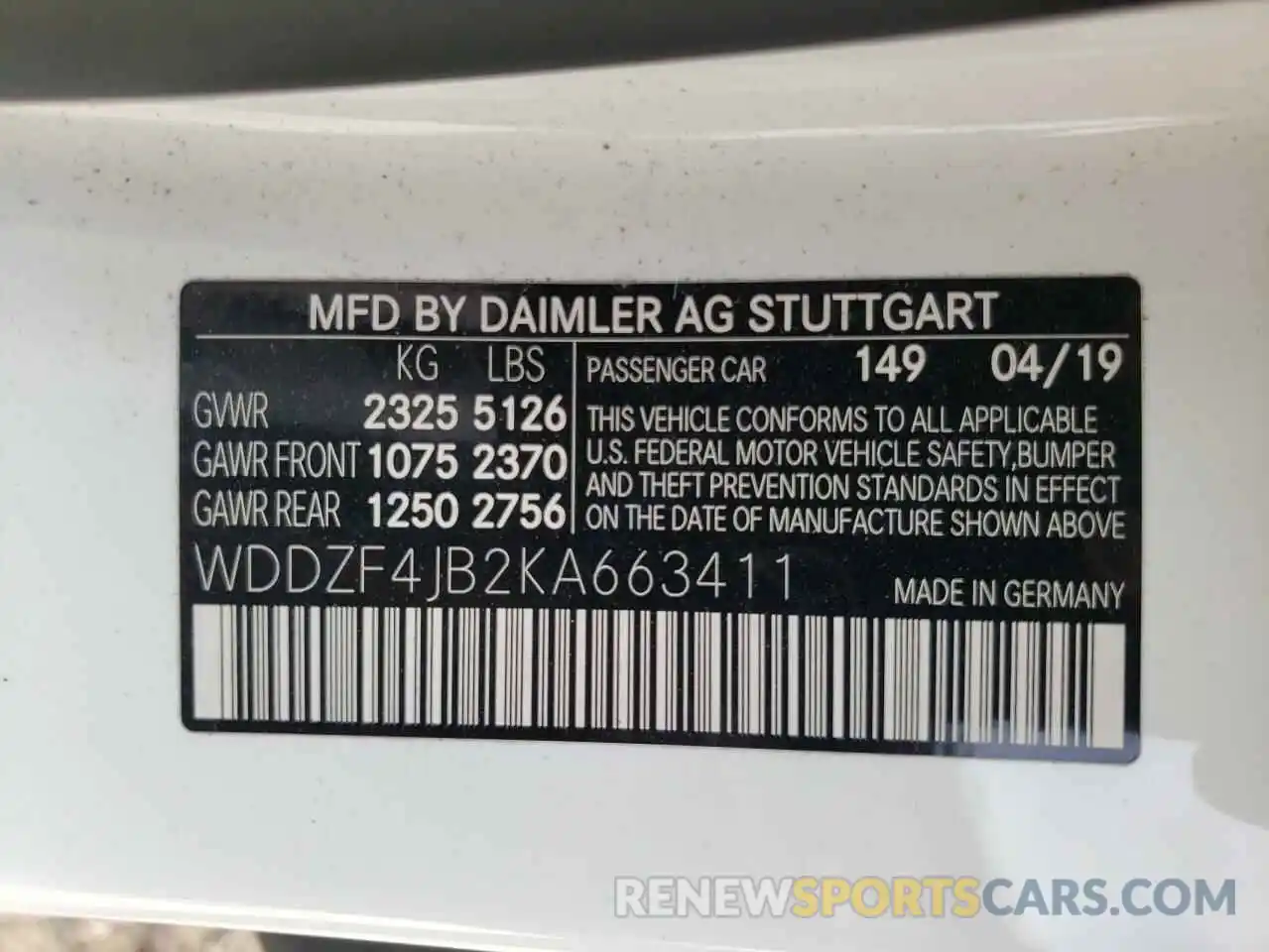 10 Photograph of a damaged car WDDZF4JB2KA663411 MERCEDES-BENZ E-CLASS 2019