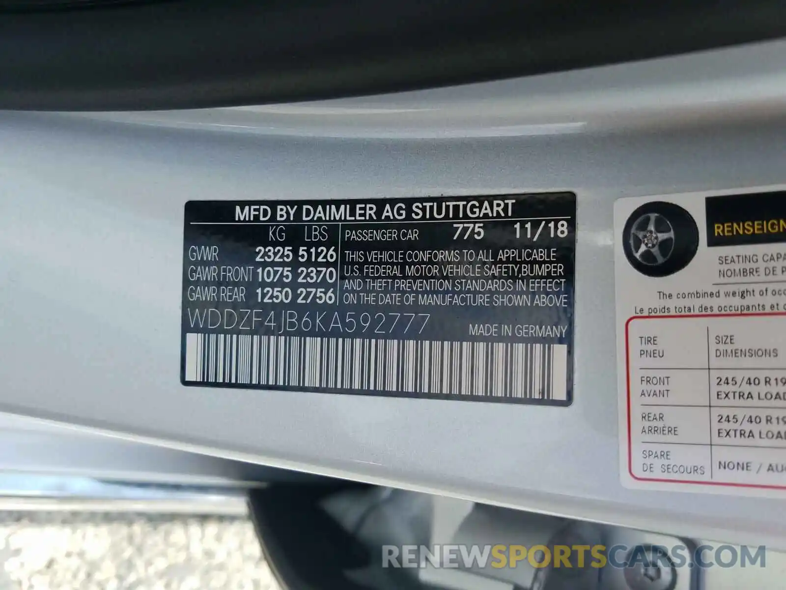 10 Photograph of a damaged car WDDZF4JB6KA592777 MERCEDES-BENZ E CLASS 2019