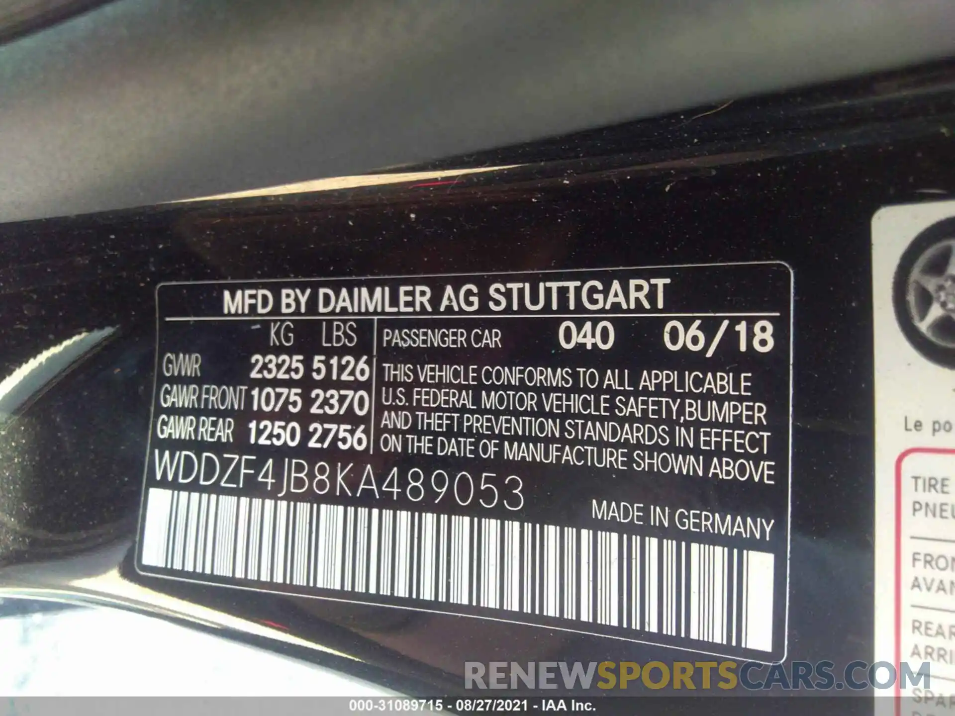 9 Фотография поврежденного автомобиля WDDZF4JB8KA489053 MERCEDES-BENZ E-CLASS 2019