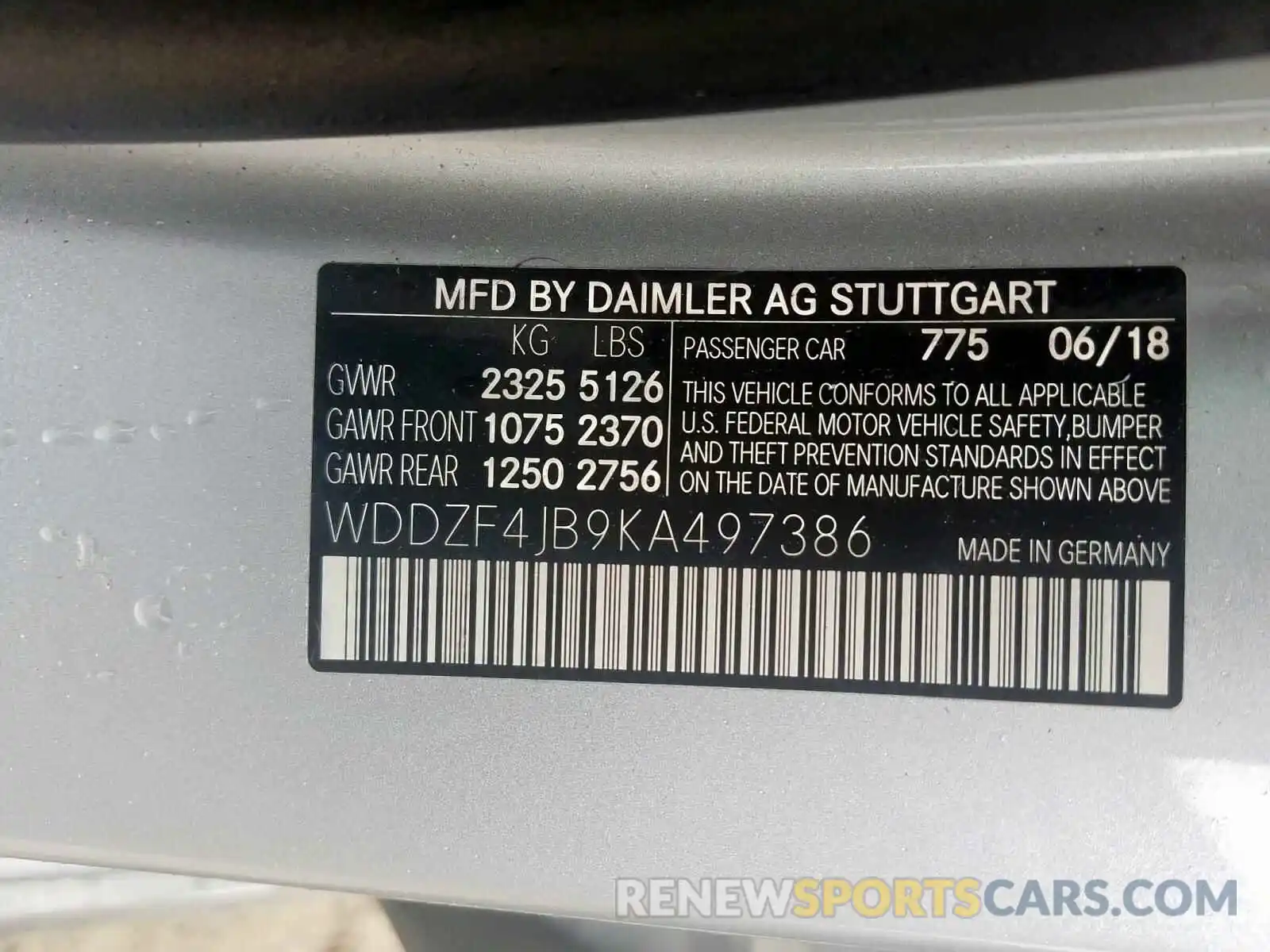 10 Фотография поврежденного автомобиля WDDZF4JB9KA497386 MERCEDES-BENZ E CLASS 2019