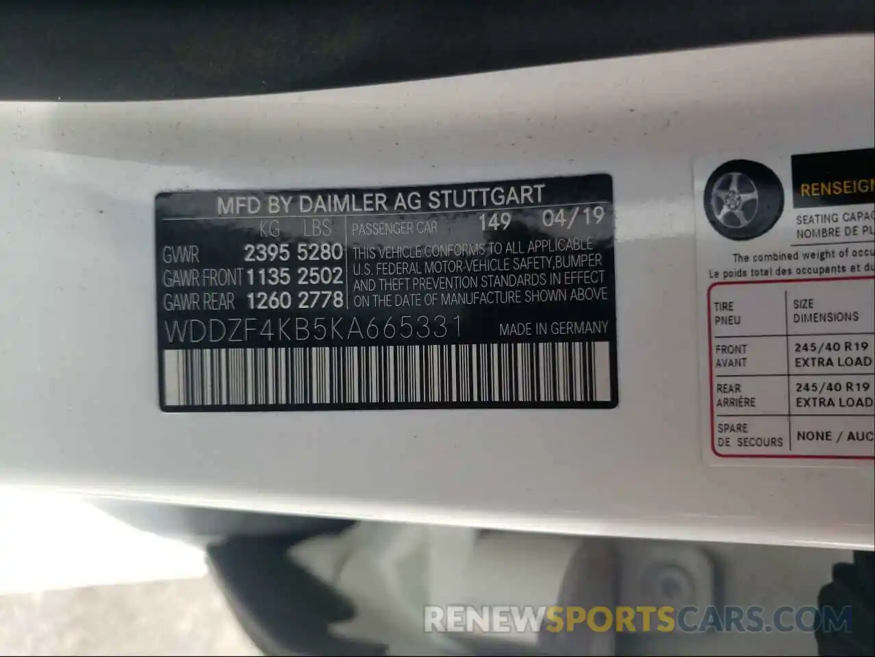 10 Photograph of a damaged car WDDZF4KB5KA665331 MERCEDES-BENZ E-CLASS 2019