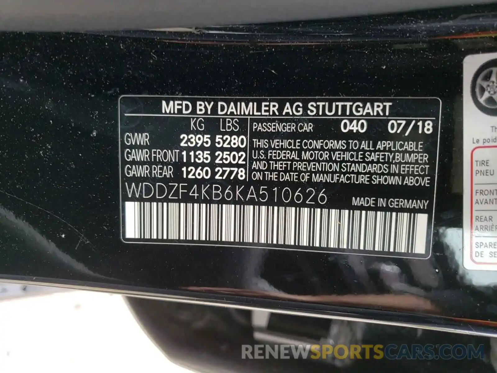 10 Photograph of a damaged car WDDZF4KB6KA510626 MERCEDES-BENZ E CLASS 2019