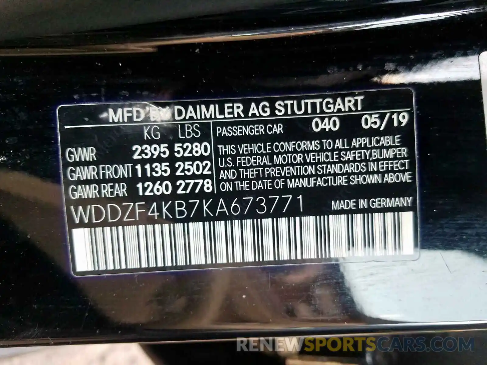 10 Photograph of a damaged car WDDZF4KB7KA673771 MERCEDES-BENZ E CLASS 2019