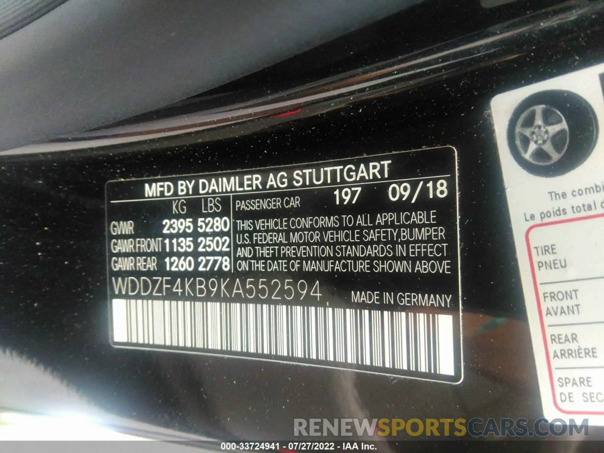 9 Фотография поврежденного автомобиля WDDZF4KB9KA552594 MERCEDES-BENZ E-CLASS 2019