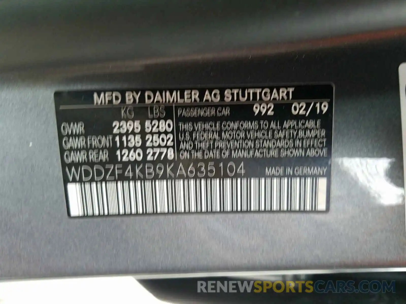 10 Photograph of a damaged car WDDZF4KB9KA635104 MERCEDES-BENZ E CLASS 2019