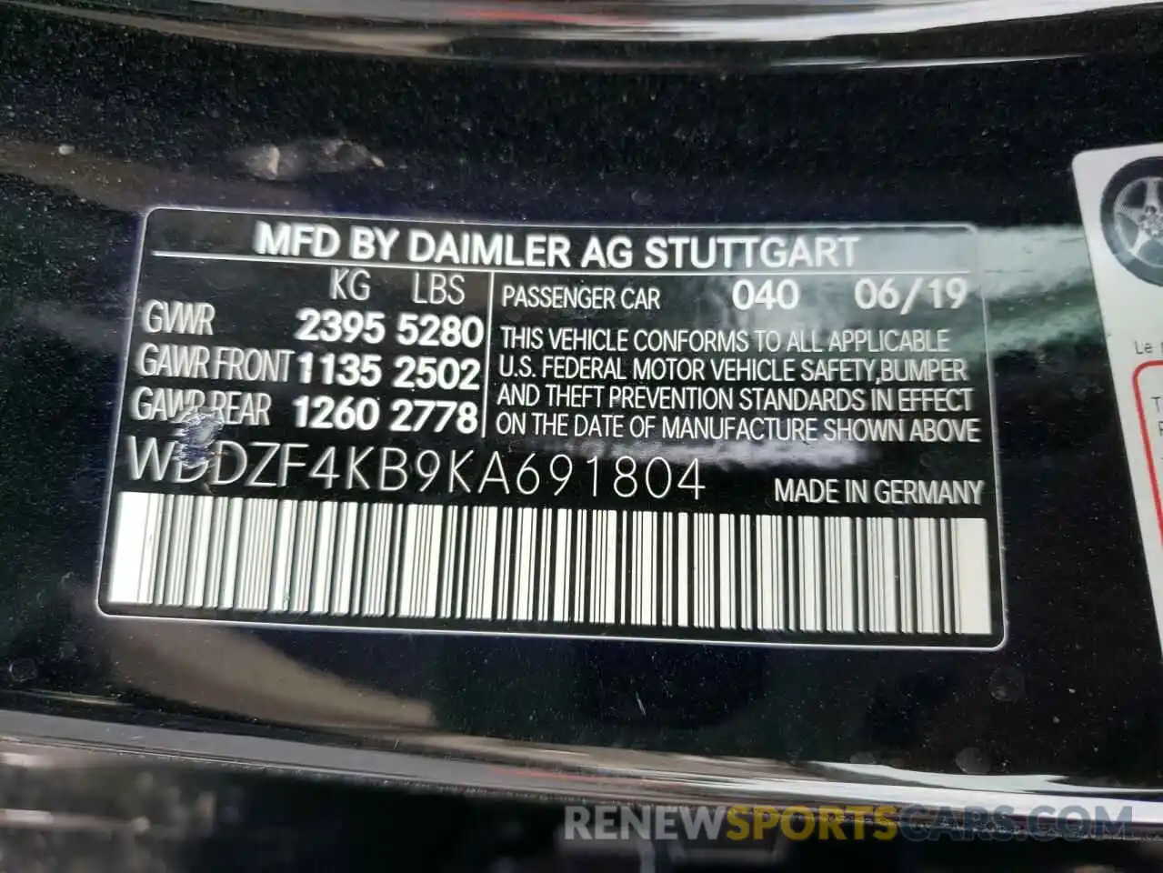 10 Photograph of a damaged car WDDZF4KB9KA691804 MERCEDES-BENZ E-CLASS 2019