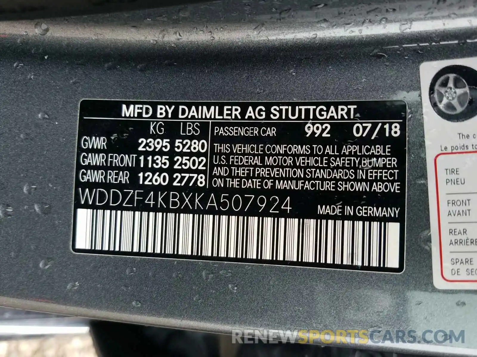 10 Photograph of a damaged car WDDZF4KBXKA507924 MERCEDES-BENZ E CLASS 2019