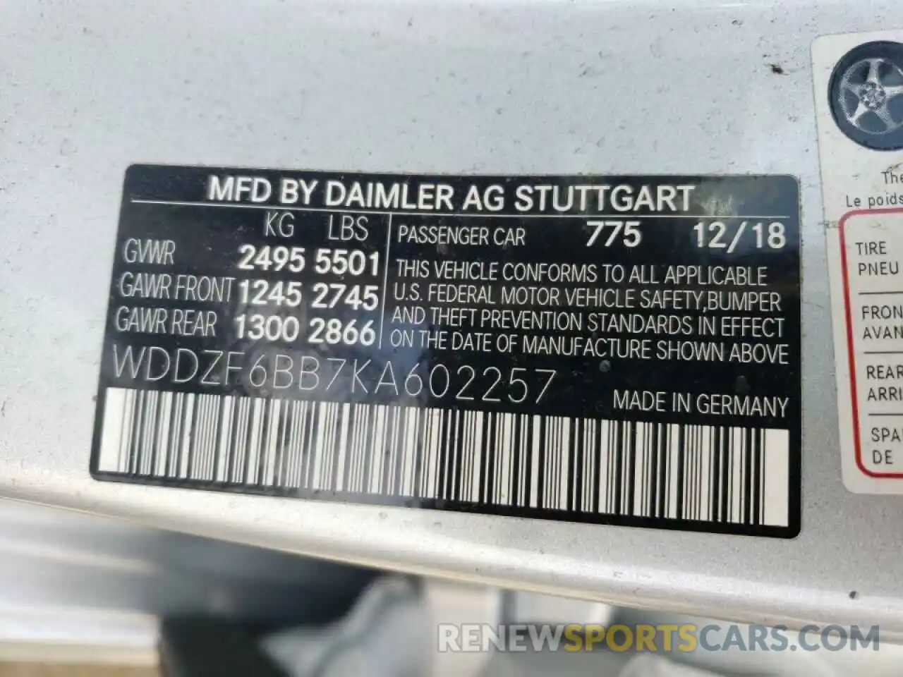 10 Photograph of a damaged car WDDZF6BB7KA602257 MERCEDES-BENZ E-CLASS 2019