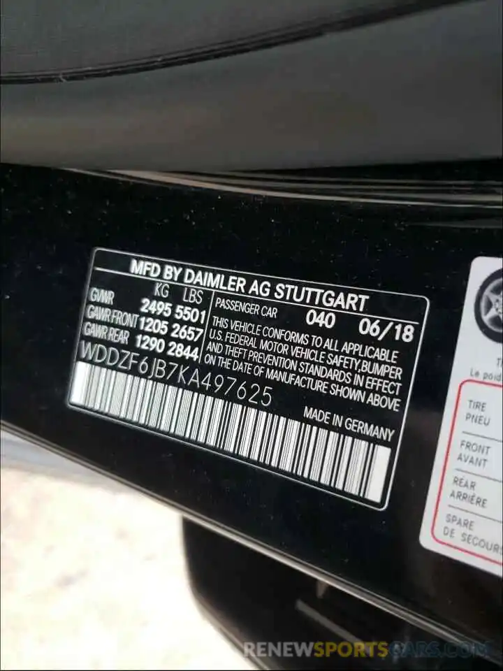 10 Photograph of a damaged car WDDZF6JB7KA497625 MERCEDES-BENZ E-CLASS 2019