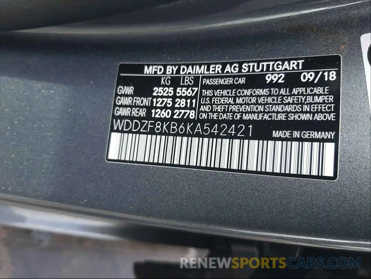 10 Photograph of a damaged car WDDZF8KB6KA542421 MERCEDES-BENZ E-CLASS 2019