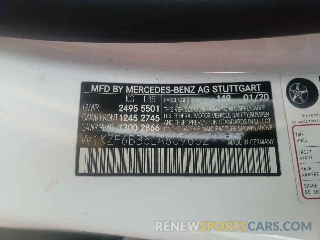 10 Photograph of a damaged car W1KZF6BB5LA809652 MERCEDES-BENZ E-CLASS 2020