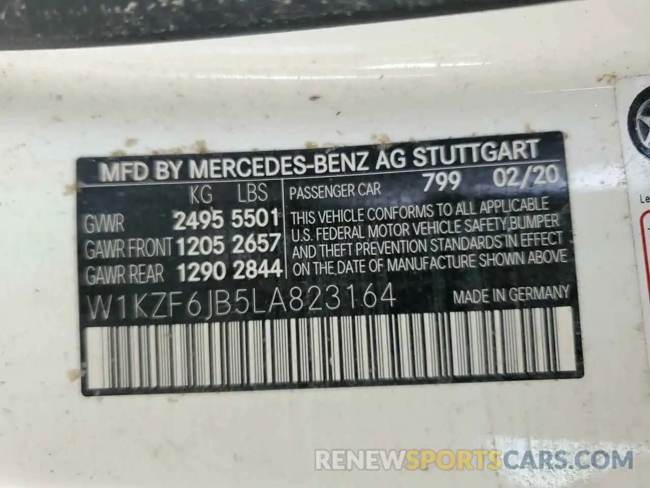 10 Photograph of a damaged car W1KZF6JB5LA823164 MERCEDES-BENZ E-CLASS 2020