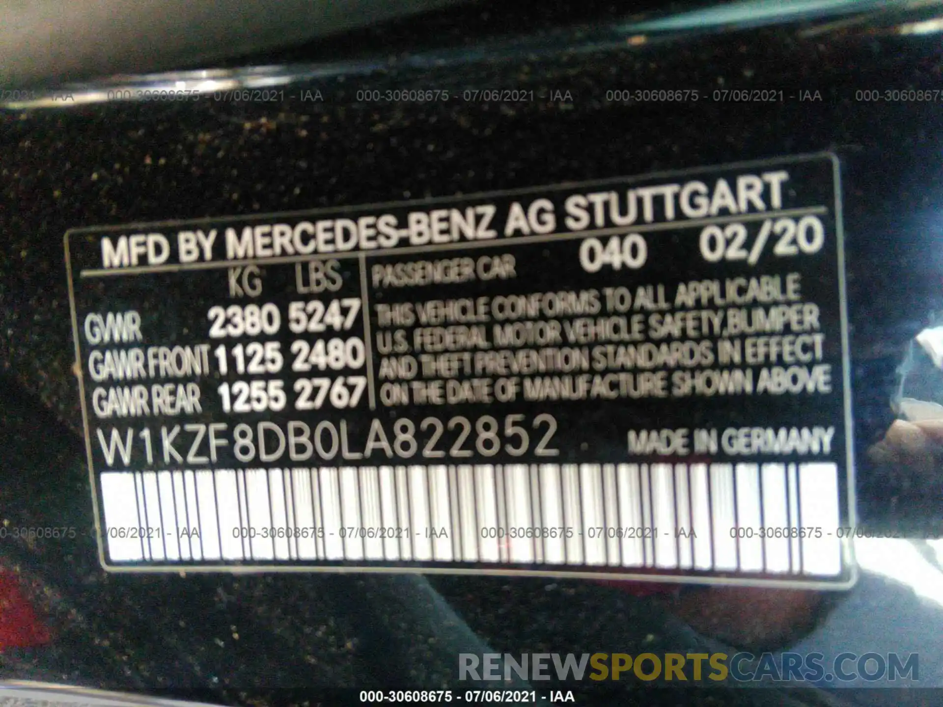 9 Photograph of a damaged car W1KZF8DB0LA822852 MERCEDES-BENZ E-CLASS 2020