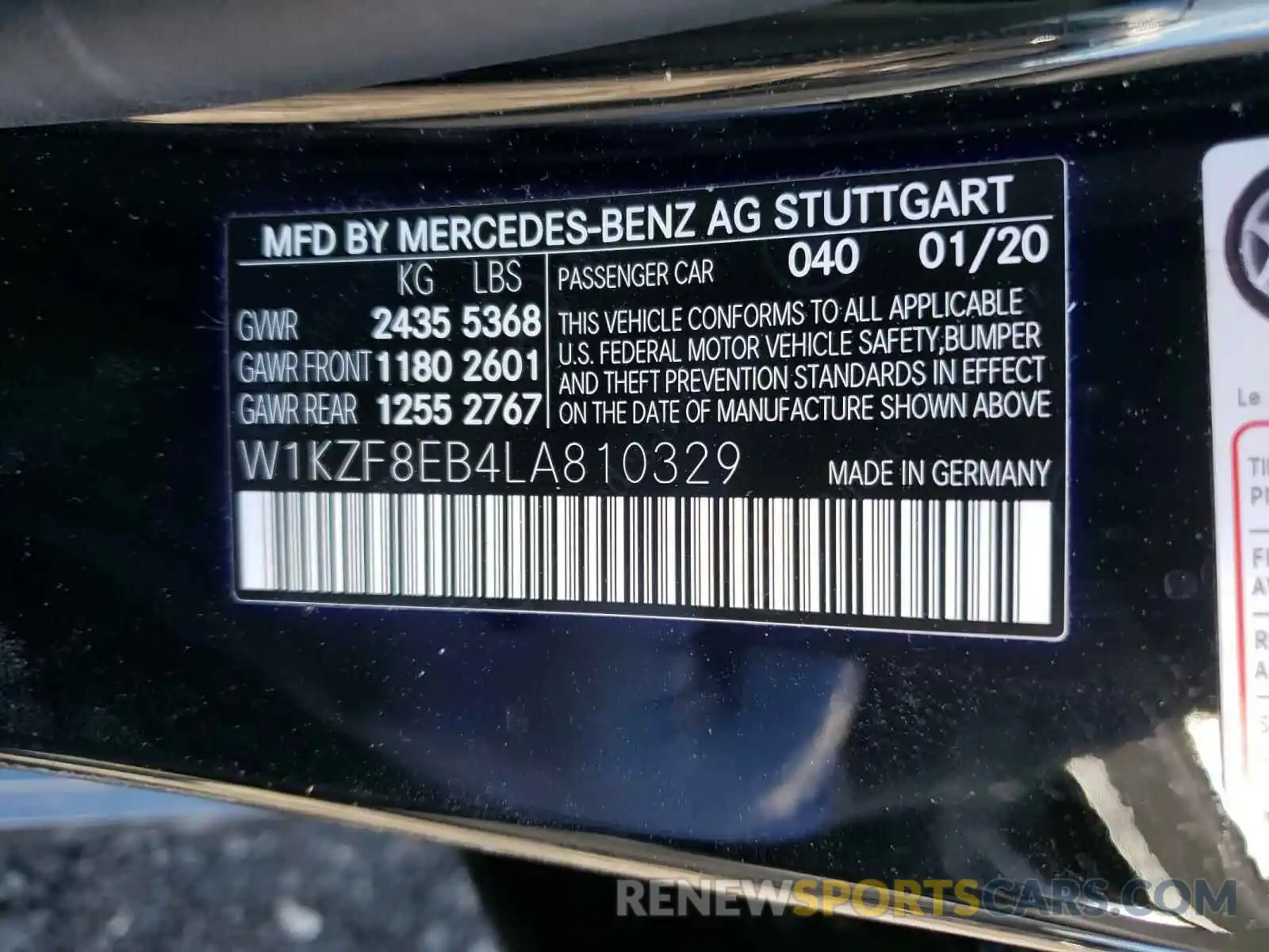 10 Photograph of a damaged car W1KZF8EB4LA810329 MERCEDES-BENZ E-CLASS 2020