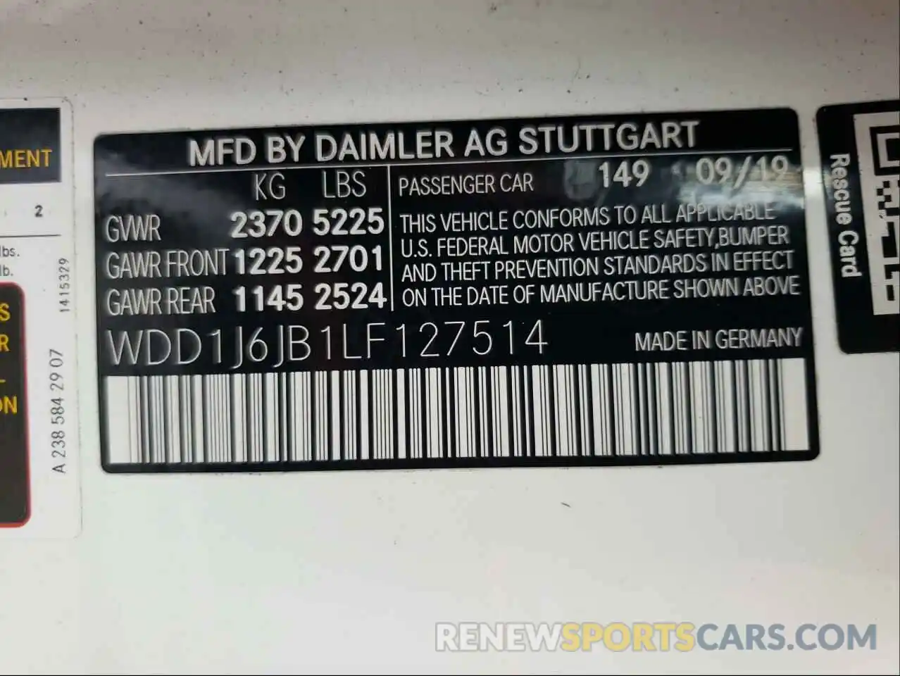 10 Photograph of a damaged car WDD1J6JB1LF127514 MERCEDES-BENZ E-CLASS 2020