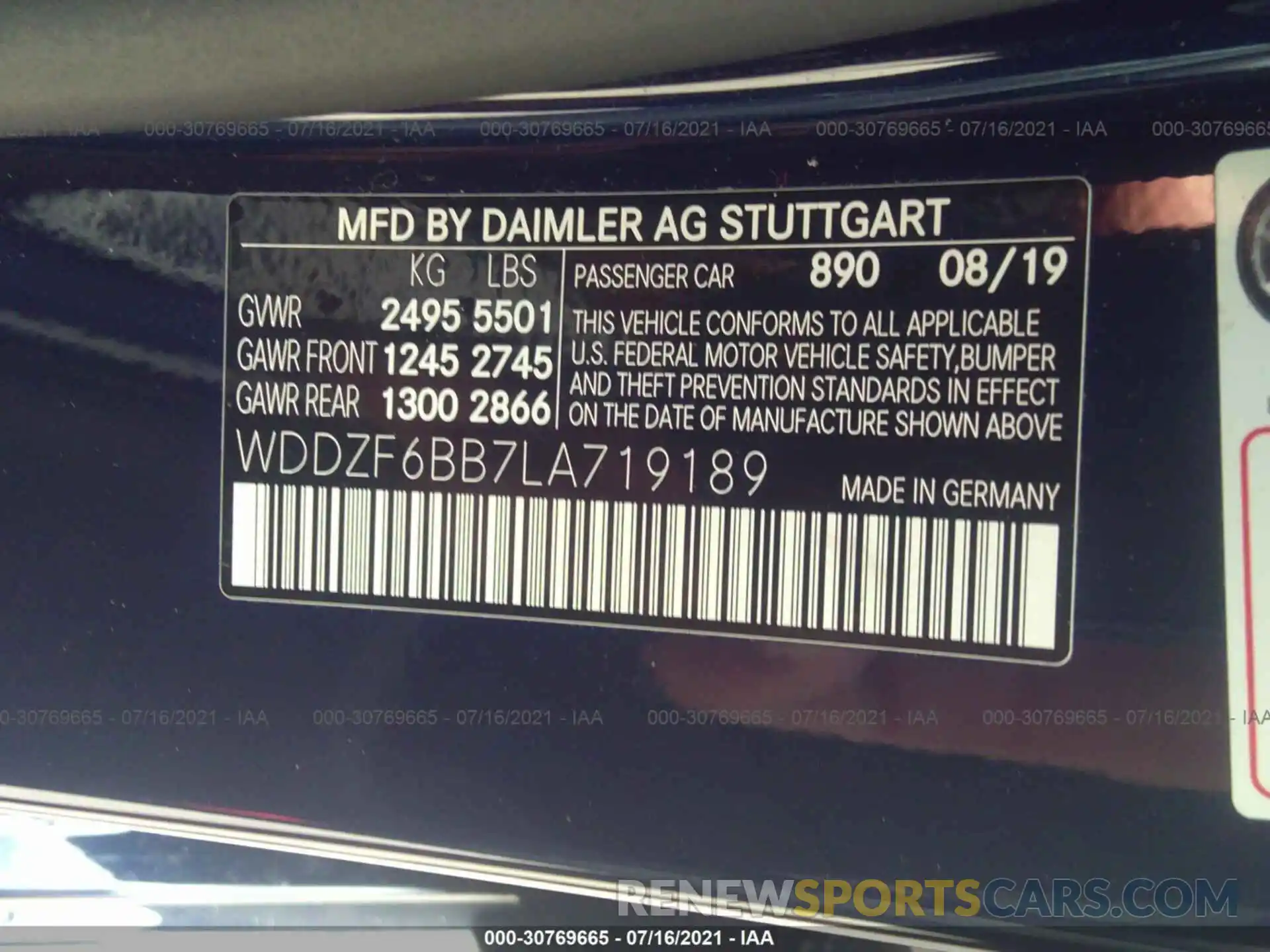 9 Photograph of a damaged car WDDZF6BB7LA719189 MERCEDES-BENZ E-CLASS 2020