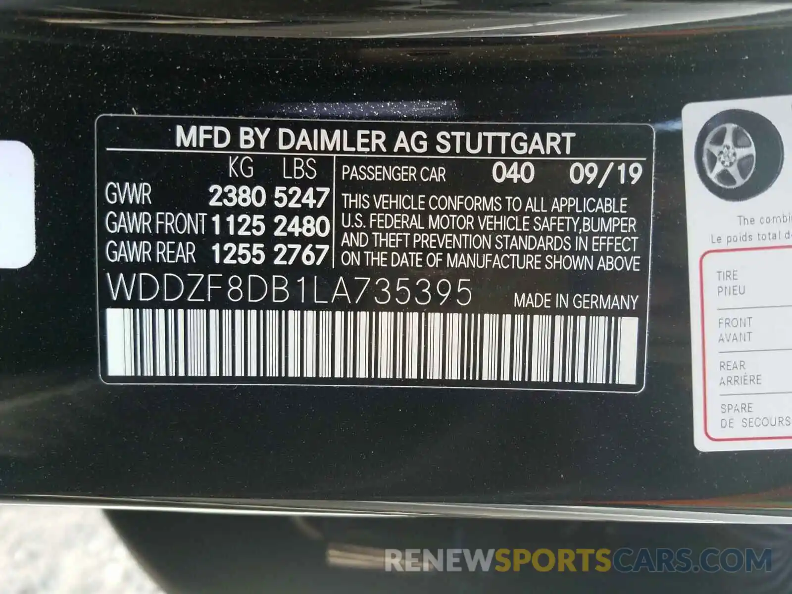 10 Photograph of a damaged car WDDZF8DB1LA735395 MERCEDES-BENZ E CLASS 2020