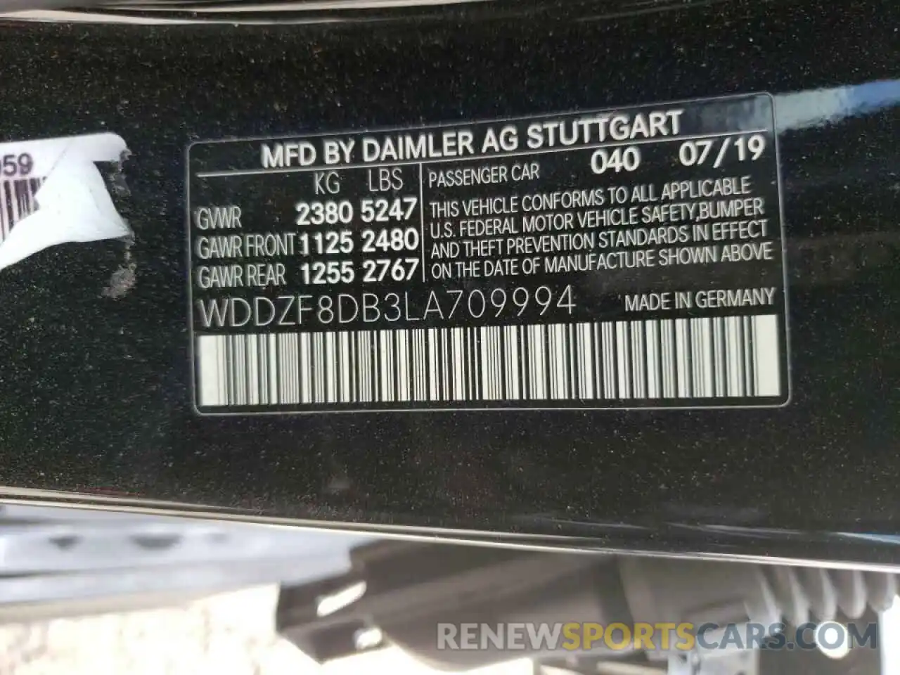 10 Photograph of a damaged car WDDZF8DB3LA709994 MERCEDES-BENZ E-CLASS 2020