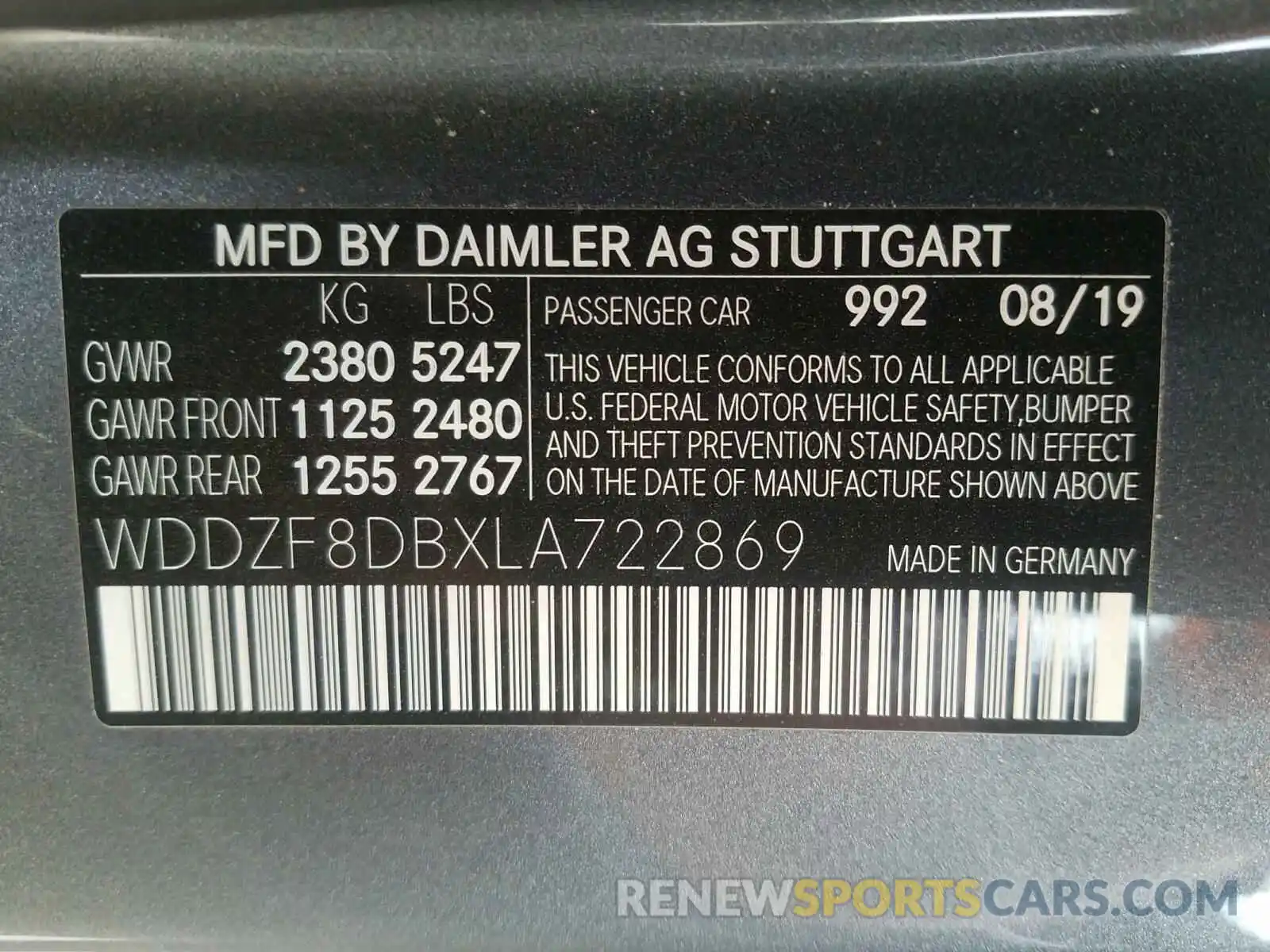 10 Photograph of a damaged car WDDZF8DBXLA722869 MERCEDES-BENZ E CLASS 2020