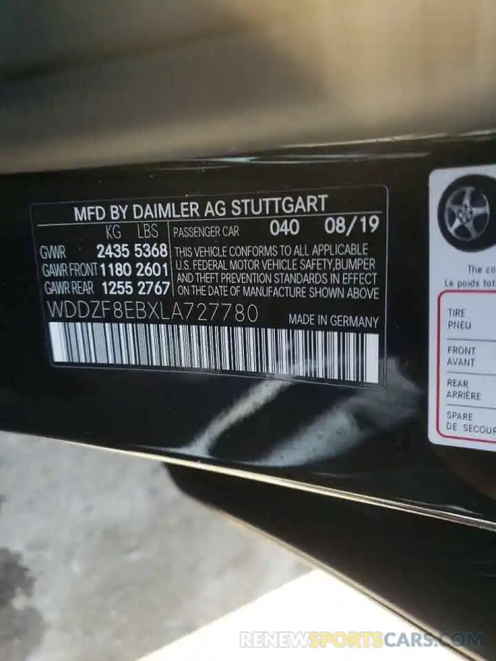 10 Фотография поврежденного автомобиля WDDZF8EBXLA727780 MERCEDES-BENZ E-CLASS 2020