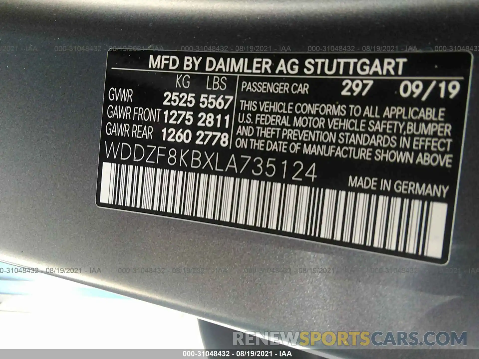 9 Photograph of a damaged car WDDZF8KBXLA735124 MERCEDES-BENZ E-CLASS 2020