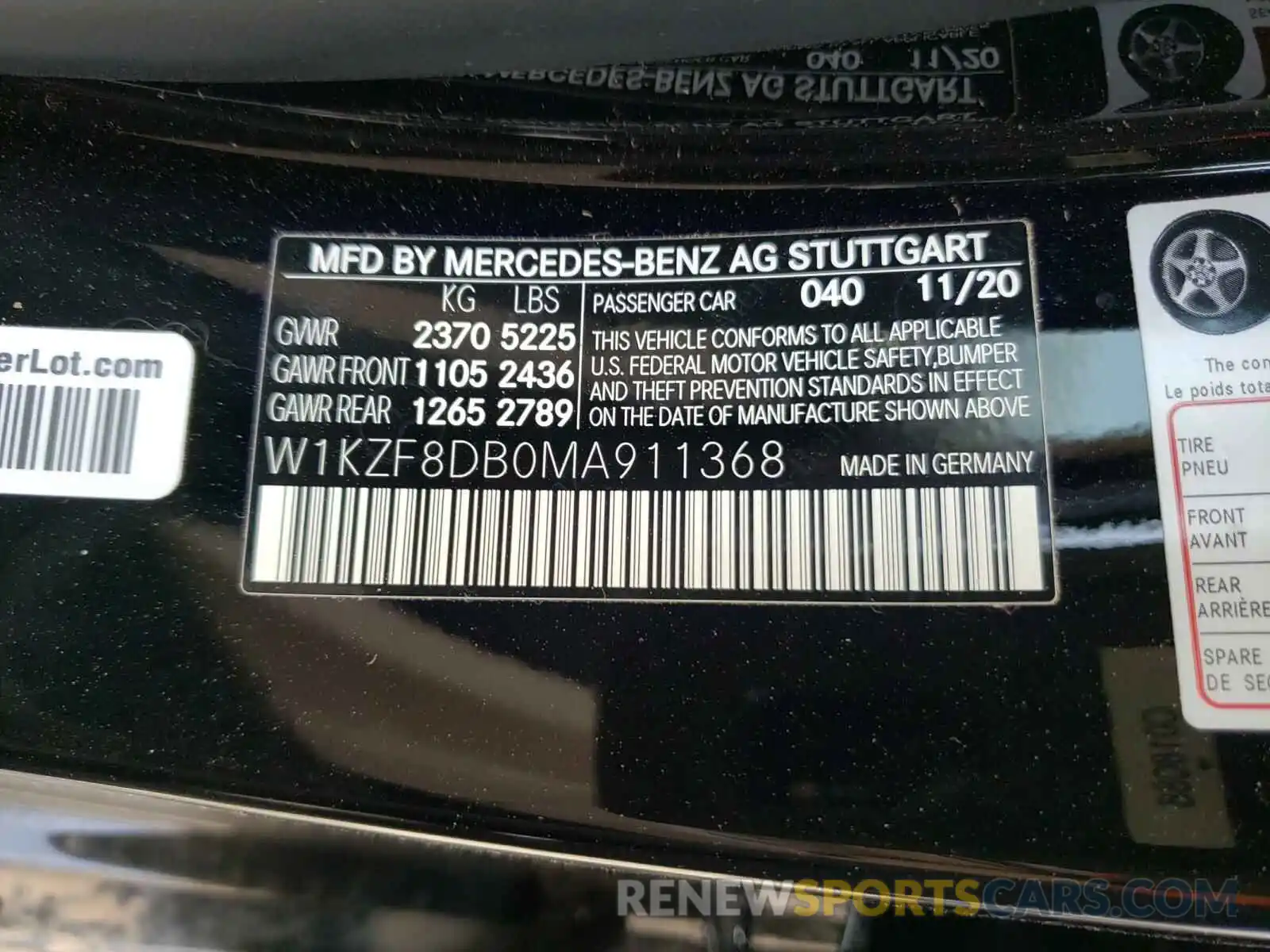 10 Фотография поврежденного автомобиля W1KZF8DB0MA911368 MERCEDES-BENZ E-CLASS 2021