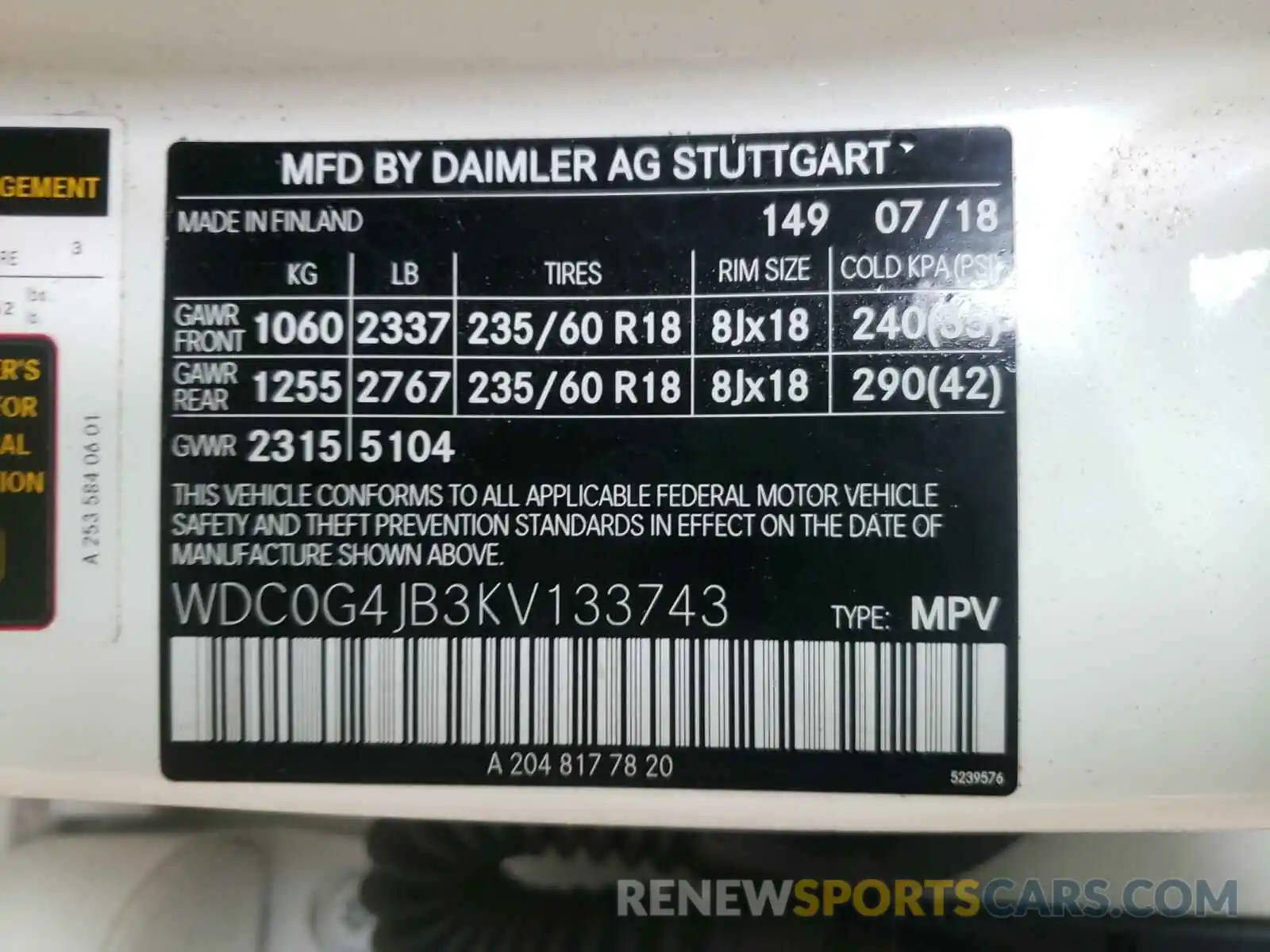 10 Photograph of a damaged car WDC0G4JB3KV133743 MERCEDES-BENZ G CLASS 2019