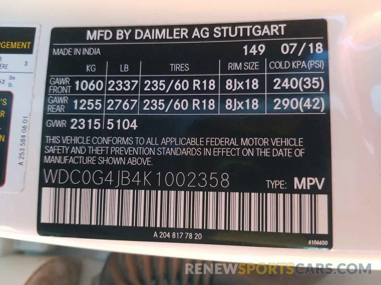 10 Photograph of a damaged car WDC0G4JB4K1002358 MERCEDES-BENZ G CLASS 2019