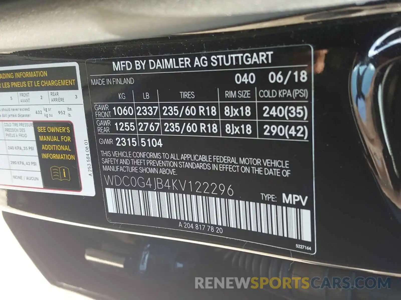 10 Photograph of a damaged car WDC0G4JB4KV122296 MERCEDES-BENZ G CLASS 2019