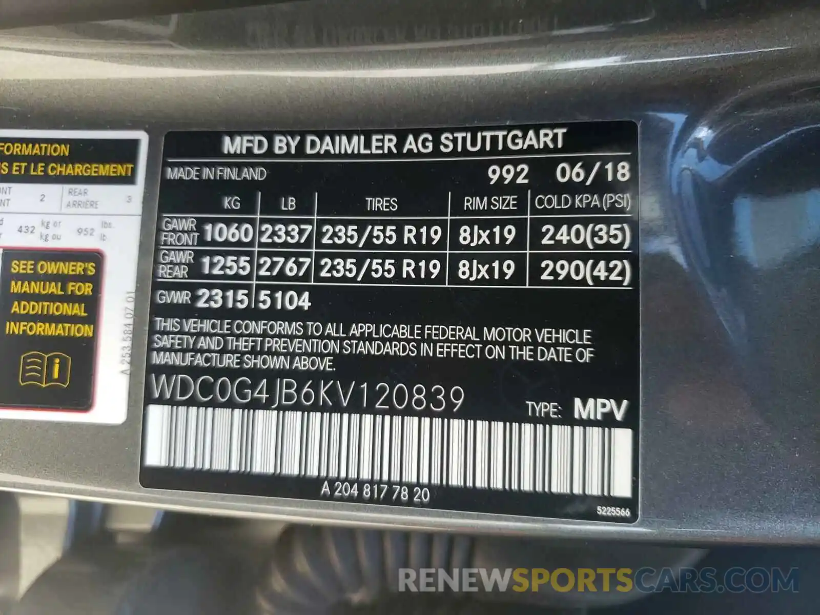 10 Photograph of a damaged car WDC0G4JB6KV120839 MERCEDES-BENZ G CLASS 2019