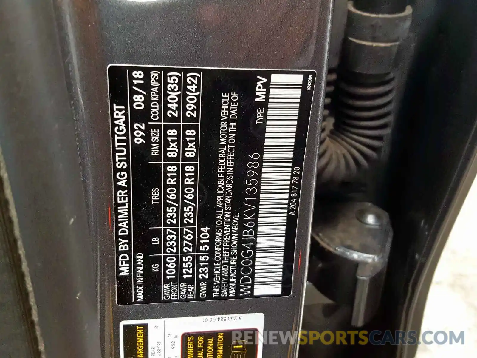 10 Photograph of a damaged car WDC0G4JB6KV135986 MERCEDES-BENZ G CLASS 2019