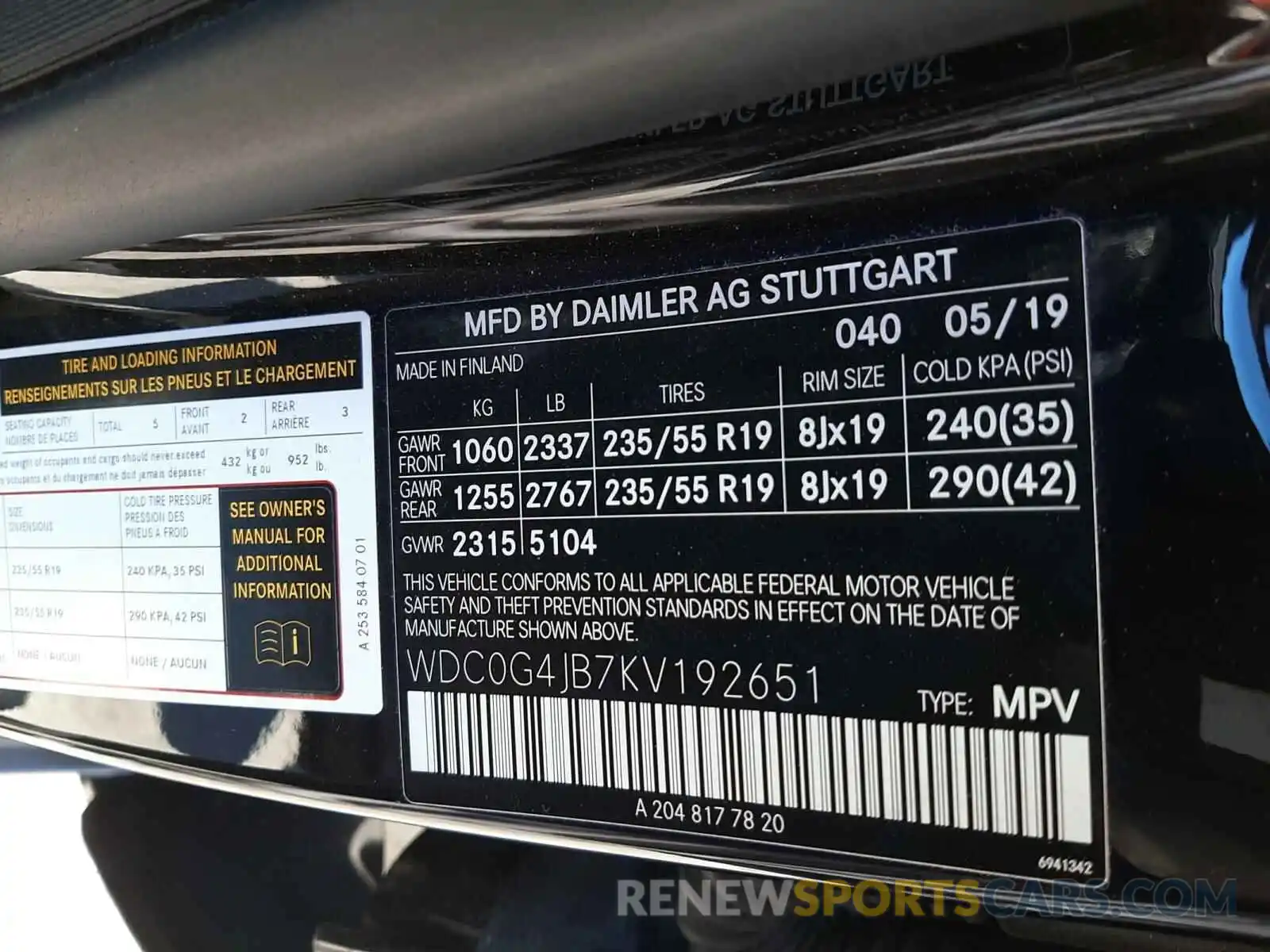 10 Photograph of a damaged car WDC0G4JB7KV192651 MERCEDES-BENZ G CLASS 2019