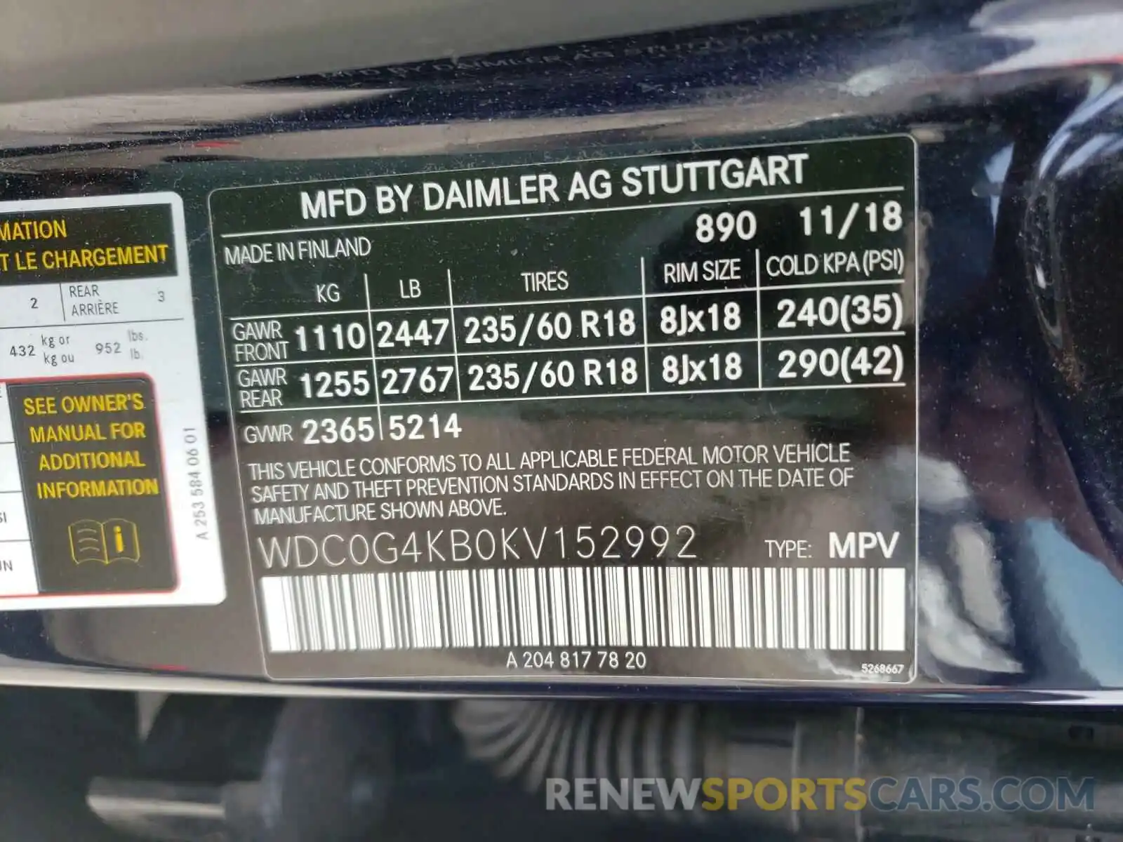 10 Photograph of a damaged car WDC0G4KB0KV152992 MERCEDES-BENZ G CLASS 2019