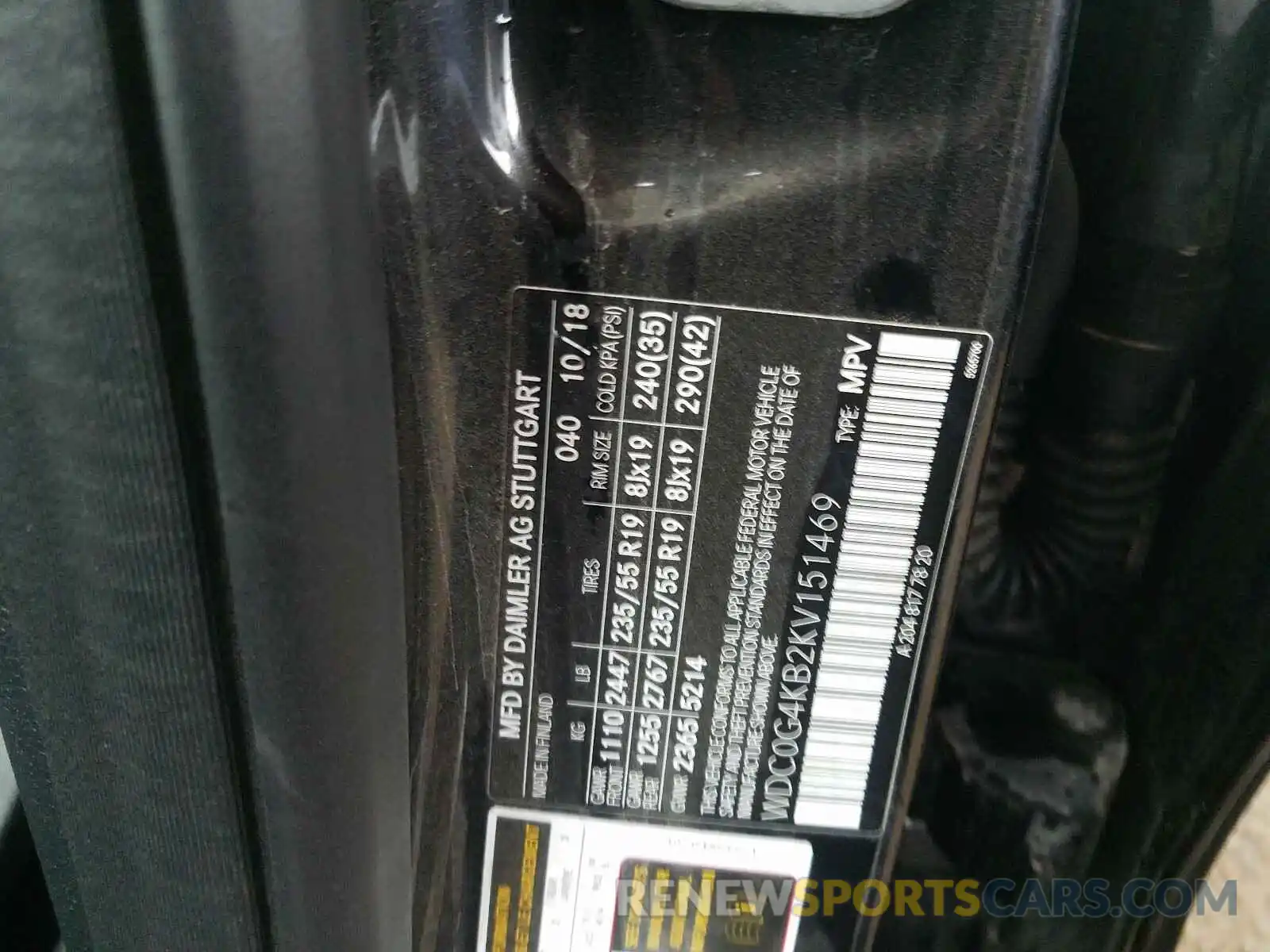 10 Photograph of a damaged car WDC0G4KB2KV151469 MERCEDES-BENZ G CLASS 2019