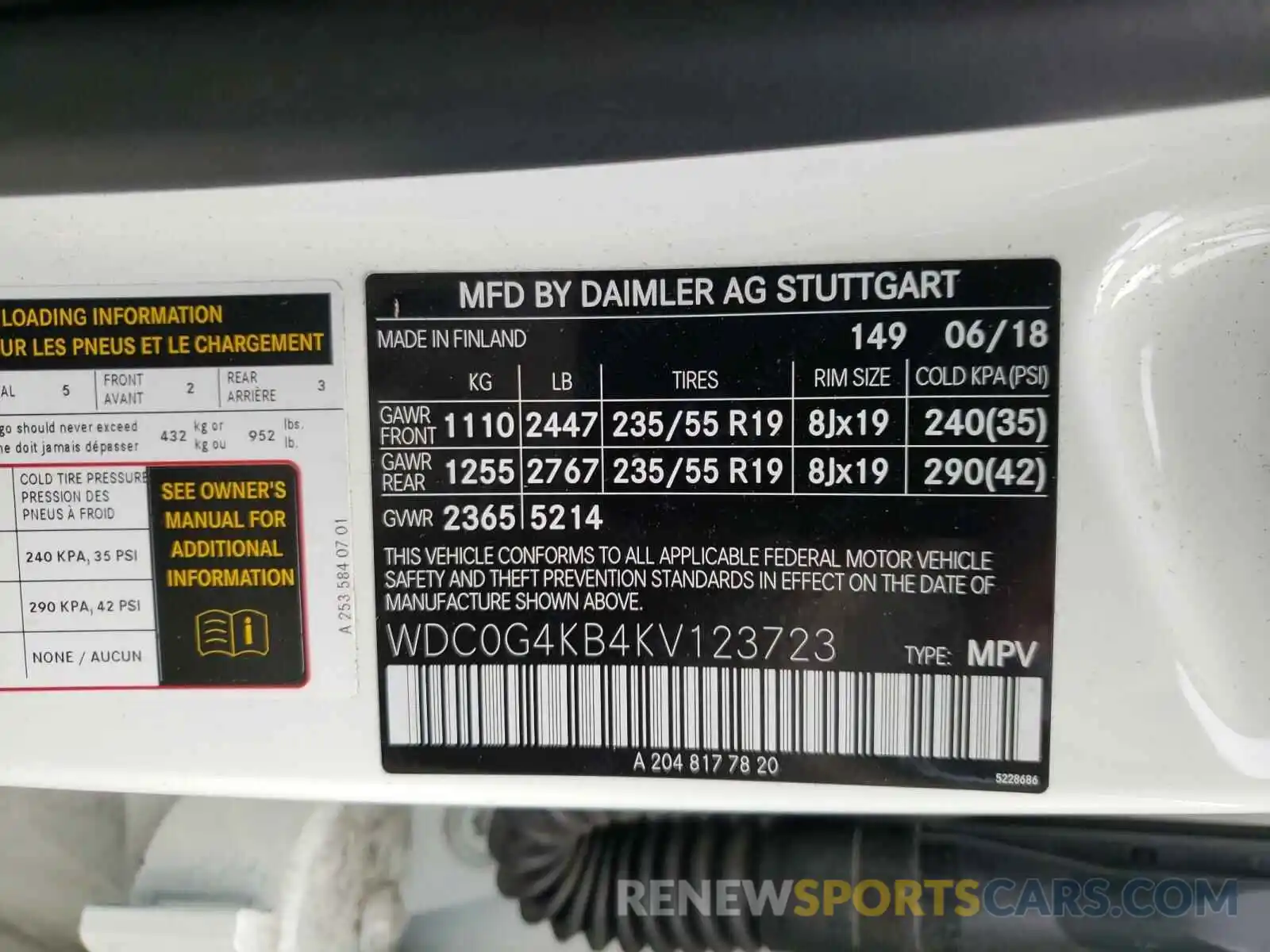 10 Photograph of a damaged car WDC0G4KB4KV123723 MERCEDES-BENZ G CLASS 2019