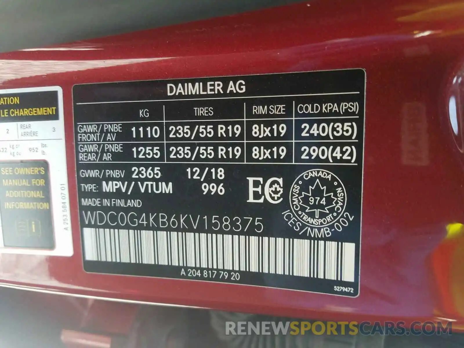 10 Photograph of a damaged car WDC0G4KB6KV158375 MERCEDES-BENZ G CLASS 2019