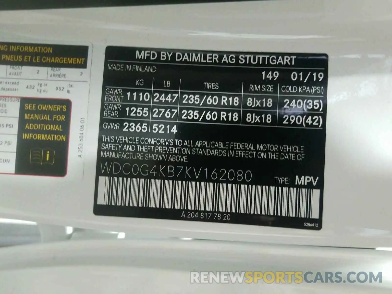 10 Photograph of a damaged car WDC0G4KB7KV162080 MERCEDES-BENZ G CLASS 2019